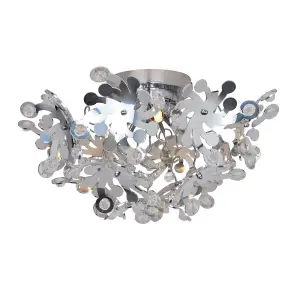 First Choice Lighting Set of 2 Flower Chrome Clear 3 Light Flush Ceiling Lights