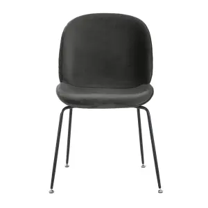 Luxurious Dark Grey Velvet Dining Chair with Black Metal Legs