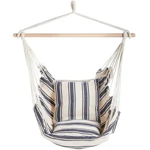 Blue And White Stripe Hammock Hanging Rope Chair Swing Seat With Pillows Cushion