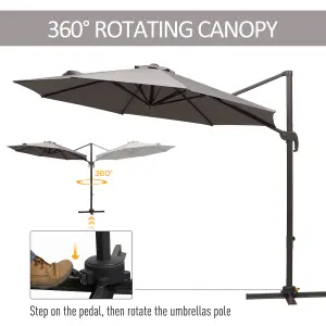 Outsunny 3M Cantilever Parasol Aluminium Garden Umbrella with Crank, Grey