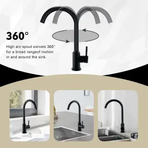 Kitchen Sink Mixer Tap 360 Swivel Spout Monobloc Mixers Faucet Single Lever Matte Black