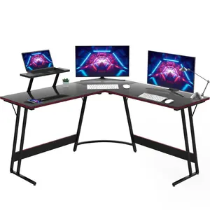 L-Shaped Metal Base Computer Desk Black / 70 H x 128 W x 128 D