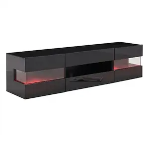 Kirsten TV Stand With Storage for Living Room and Bedroom, 1690 Wide, LED Lighting, Media Storage, Black High Gloss Finish