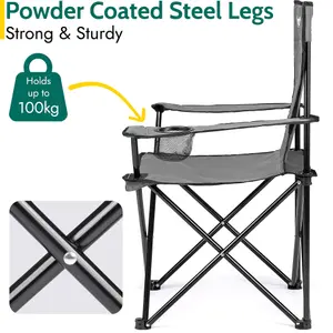 Folding Camping Chair Lightweight Portable With Cup Holder Fishing Outdoor Grey Trail