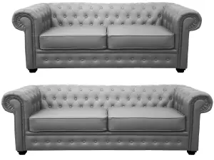 Venus Chesterfield Style Sofa 3 Seater 2 Seater Grey Faux Leather