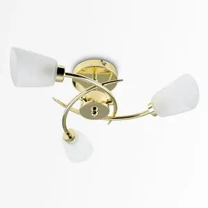 ValueLights Kavio Modern 3 Way Spiral Polished Gold Ceiling Light Fitting with Frosted Glass Shades with LED G9 Bulbs