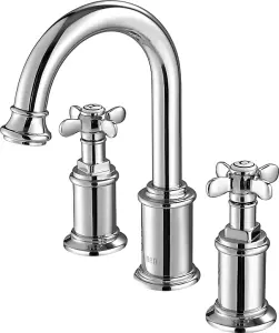 VURTU Danube 3 Tap Hole Basin Mixer, 1/4 Turn, Dual Lever Ceramic Disc, High/ Low Water Pressure, 221(H) x 311(W), Chrome, 381301