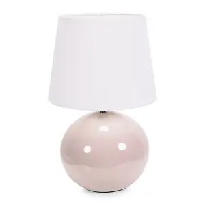 ValueLights Bosco Stone Natural Ceramic Table Lamp with White Tapered Shade - LED Bulb Included