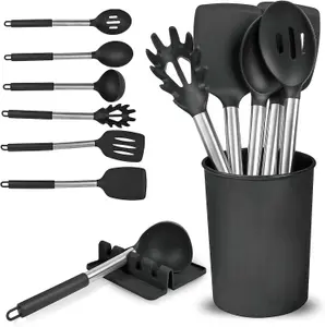 MantraRaj Kitchen Utensils Set with Holder & Drip Pad Silicone Cooking Utensil 8pc Set Silicone Non-Stick Kitchen Tools