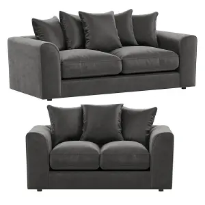 Brooklyn Plush Velvet Fibre Fabric Sofa Set 3 and 2 Seater sofa Grey