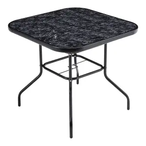 Black Square Garden Tempered Glass Marble Coffee Table with Umbrella Hole 80cm