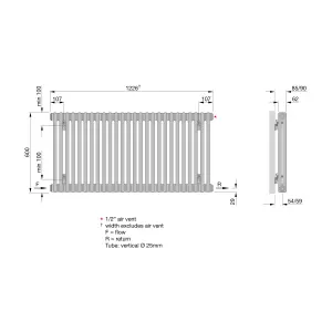 Acova Raw metal 2 Column Radiator, (W)1226mm x (H)600mm