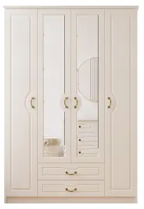 ANNE 4 Door 2 Drawer Mirrored White Wardrobe