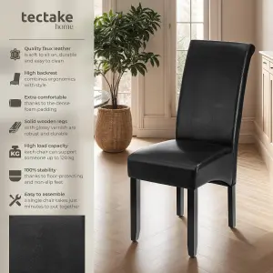 Dining Chair - ergonomic seat shape, high backrest, padded, faux leather - black