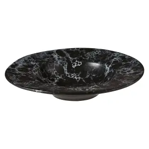 Interiors By Premier Elegant Faux Marble Black Pasta Bowl, Durable Marble Pasta Bowl For Kitchen, Grooved Design Pasta Bowl