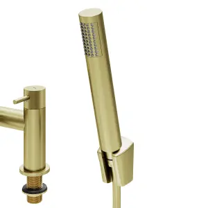 GoodHome Owens Satin Brass effect Deck-mounted Bath mixer tap with shower kit