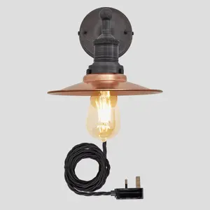 Industville Brooklyn Flat Wall Light, 8 Inch, Copper, Pewter Holder