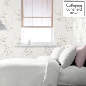 Catherine Lansfield Canterbury Floral Wallpaper Cream/Pink Muriva 165507