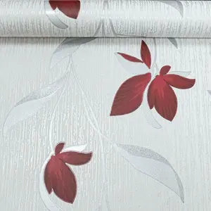 Erismann White Silver Red Floral Metallic Shimmer Glitter Textured Wallpaper