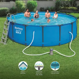 Bestway 15 Ft Steel Pro Round Frame Swimming Pool With Filter Pump Family Kids