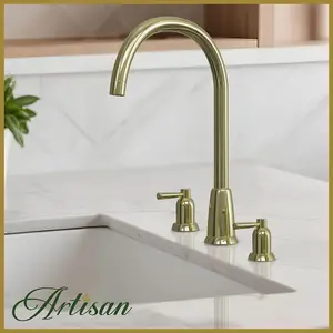 Artisan Kensington 3 Hole Traditional Kitchen Mixer Tap - Polished Brass