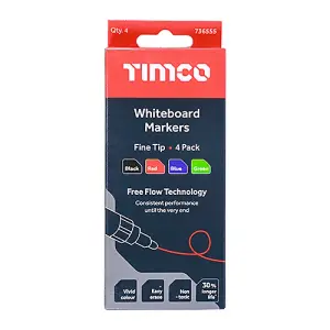 TIMCO Whiteboard Markers Fine Tip Mixed Colours - Fine Tip Four Pack