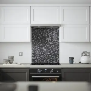 Laura Ashley Lisette Charcoal Silhouette Floral Glass Splashback, (H)750mm (W)600mm (T)6mm