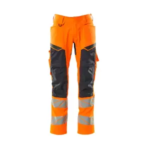 Mascot Accelerate Safe Trousers with Kneepad Pockets - Hi-Vis Orange/Dark Navy   (42.5) (Leg Length - Long)