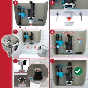 SPARES2GO Universal Dual Flush Toilet Valve 1.5" 2" WC Cistern Push Button Lever Handle Kit