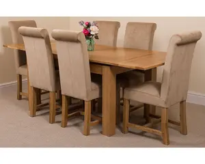 Richmond 140cm - 220cm Oak Extending Dining Table and 6 Chairs Dining Set with Washington Beige Fabric Chairs