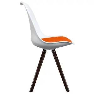 Soho White & Orange Plastic Dining Chair with Pyramid Dark Wood Legs