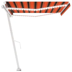 Berkfield Manual Retractable Awning with LED 400x300 cm Orange and Brown