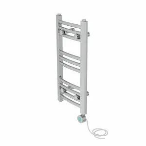 Right Radiators Prefilled Thermostatic Electric Heated Towel Rail Curved Bathroom Ladder Warmer - Chrome 600x300 mm