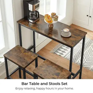 VASAGLE Dining Table Set, Bar Table and Stools Set, Breakfast Bar Table with Bar Stools Set of 2, Industrial Steel Frame