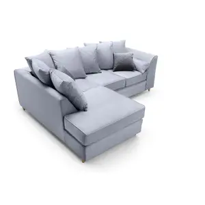 Chicago Velvet Left Facing Corner Sofa in Silver Blue