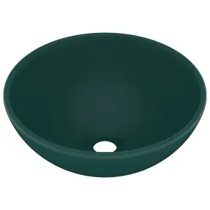 Berkfield Luxury Bathroom Basin Round Matt Dark Green 32.5x14 cm Ceramic