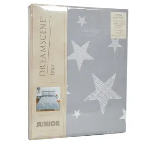 Dreamscene Galaxy Stars Duvet Cover with Pillowcase Kids Bedding Set Silver Grey, Silver Grey Charcoal Stars - Double