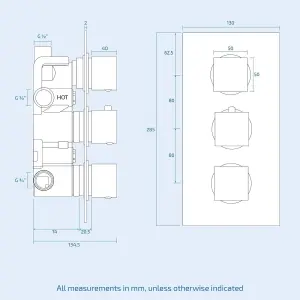 Nes Home Olive Square 3 Way Triple Thermostatic Valve with Round Shower Head + Handset