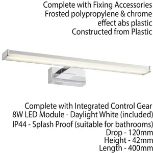 LED Bathroom Wall Light 8W Cool White IP44 Chrome Over Cabinet Bar Strip Lamp