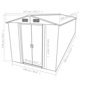 Berkfield Garden Shed 257x298x178 cm Metal Grey