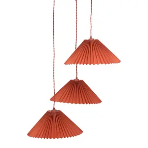 ValueLights Akira Burnt Orange 3 Way Hanging Pendant Ceiling Light with Pleated Lampshade - LED Bulbs Included