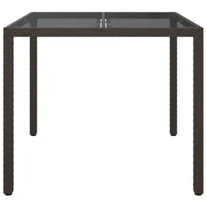 Berkfield Garden Table 90x90x75 cm Tempered Glass and Poly Rattan Brown