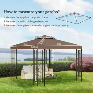 Outsunny 3(m) 2 Tier Garden Gazebo Top Cover Replacement Canopy Roof Coffee