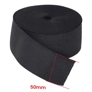 50mm Flat Elastic Band Stretchable Elastic Cord Stretch Strap, Black - 25 metres