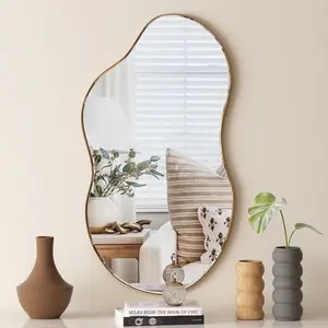 Asymmetrical Metal Framed Wall Accent Mirror Brown / 90.9cm H x 55.1cm W