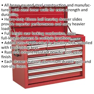 Durable 10 Drawer Lockable Tool Chest Red - 660mm x 315mm x 485mm