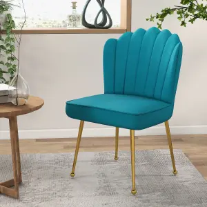 HOMCOM Velvet-Feel Shell Accent Chair Home Bedroom Lounge Metal Legs Blue