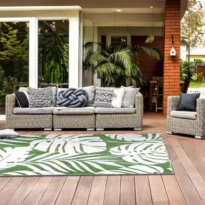 Large Garden Outdoor Rug For Patio, Olive Green Tropical Leaf Waterproof Garden Rug 160 x 230cm