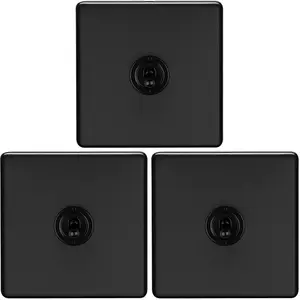 3 PACK 1 Gang Single Retro Toggle Light Switch SCREWLESS MATT BLACK 10A 2 Way