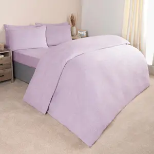 Brentfords Teddy Duvet Cover with Pillow Case Bedding Set, Lilac - Single